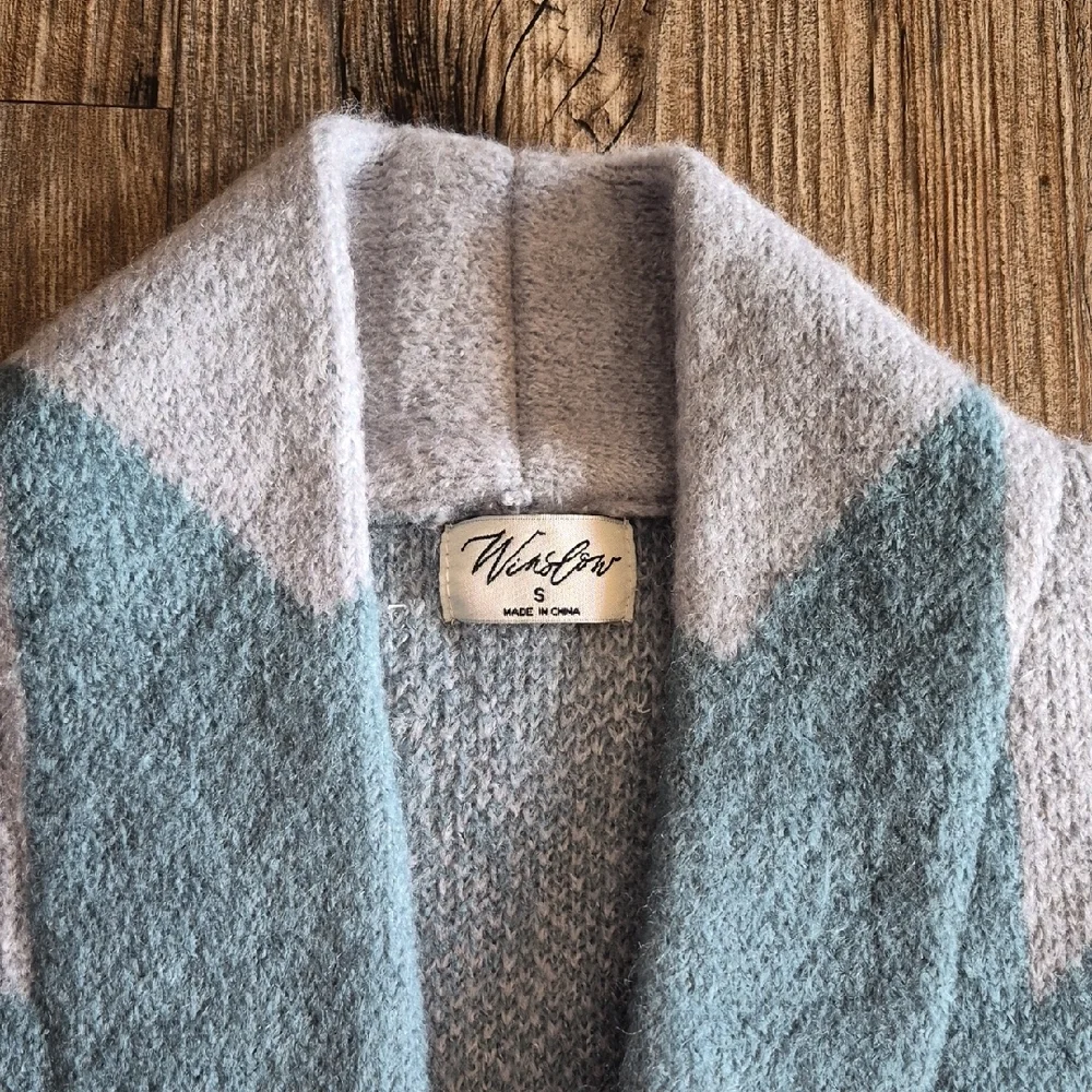 Winslow Aztec Gray and Teal Patterned Cardigan - Picture 2 of 3